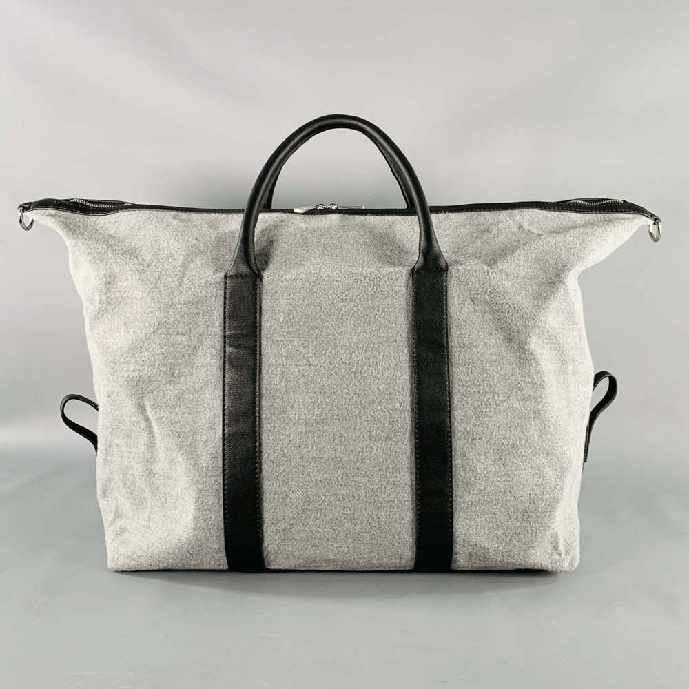 BENSON Grey Black Mixed Fabrics Leather Fabric Duffle Bag - Picture 3 of 7